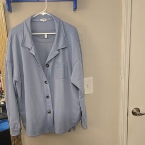 Kensie Men's Light Blue Button-Up Knit Shirt Jacket
